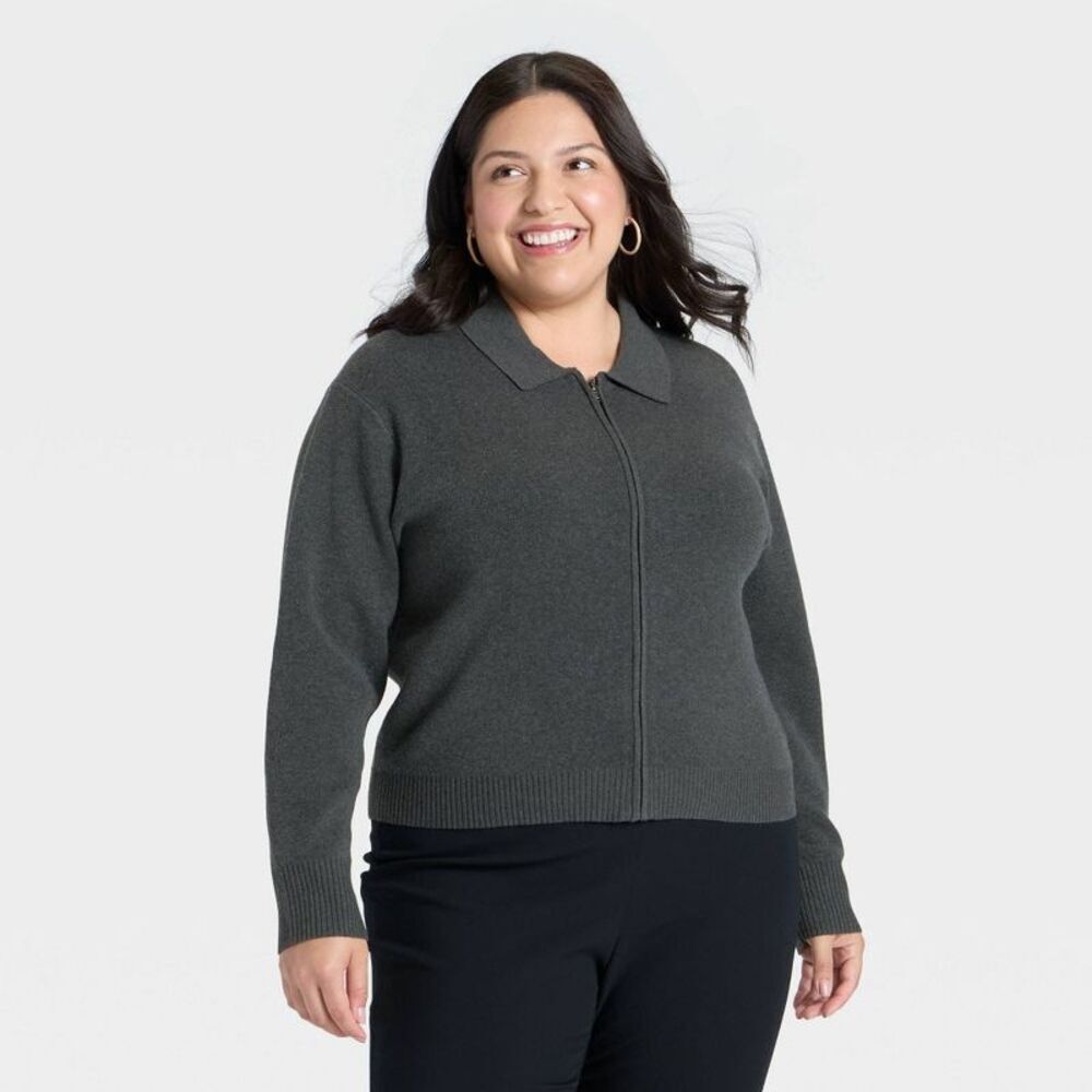 Women's Full Zip Cardigan - A New Day Charcoal Gray XXL
